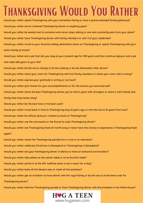 Thanksgiving Would You Rather Printable
