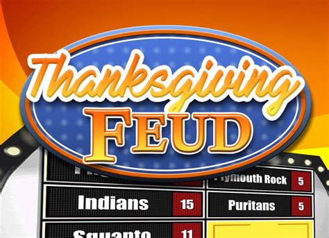 Thanksgiving family feud powerpoint free. A powerpoint version of the classic gameshow Family Feud - Thanksgiving Edition. Questions are all centered around traditional Thanksgiving knowledge. This game works best if the information the questions are prompting is introduced before playing the game, either in a prior session or immediately before the game is played. 