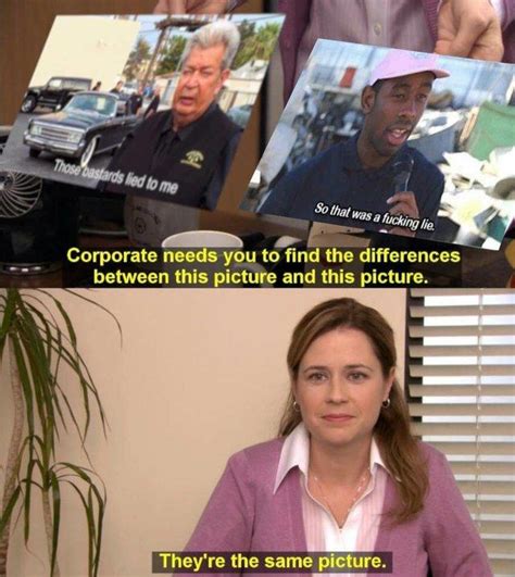 They're The Same Picture is a two-panel exploitable meme based on a scene from the television series The Office in which the character Pam presents two pictures before Pam says they're the same picture in the second panel. Origin On May 19th, 2011, the Office episode "Search Committee" premiered in the United States.