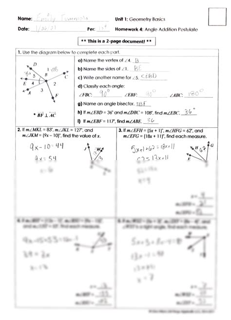 The Angle Addition Postulate Worksheet Answers