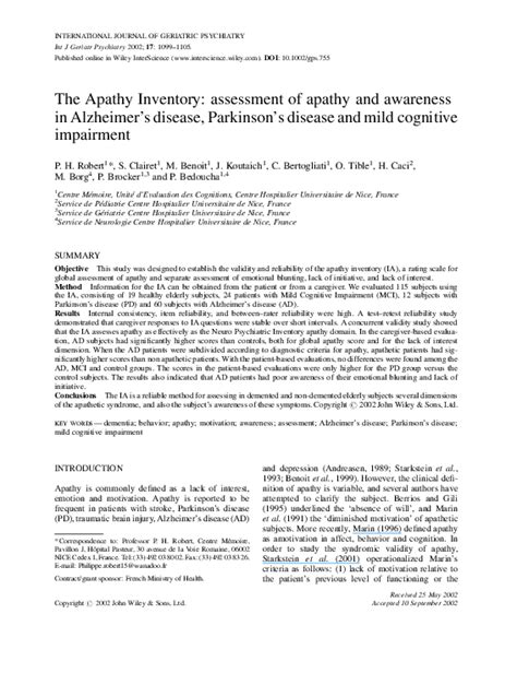 The Apathy Inventory: assessment of apathy and awareness …