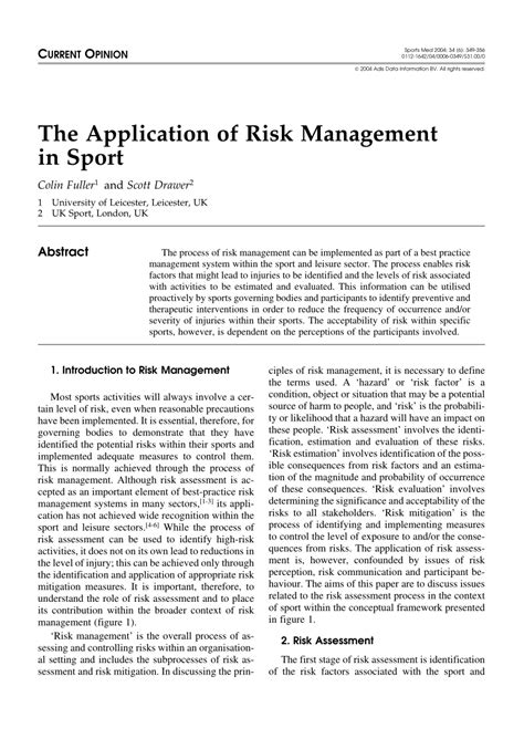 The Application of Risk Management in Sport