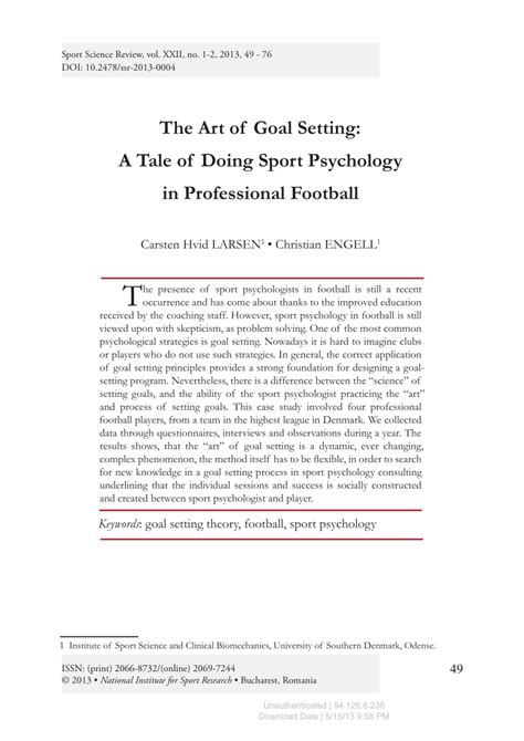 The Art of Goal Setting: A Tale of Doing Sport Psychology in ...