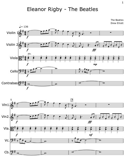 The Beatles "Eleanor Rigby" Violin, Viola, Cello and Piano sheet …