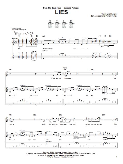 The Black Keys "Lies" Sheet Music Download PDF Score 72252