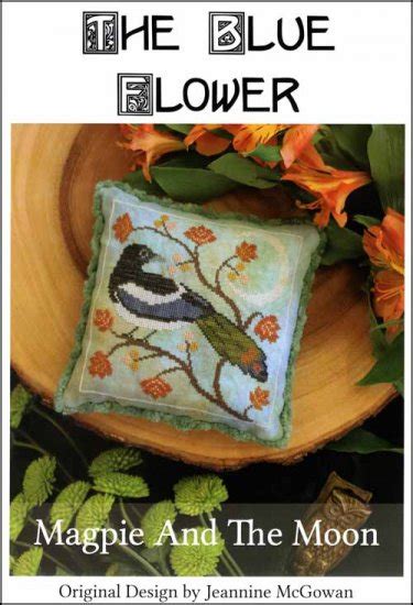 The Blue Flower Magpie And The Moon - Cross Stitch Pattern