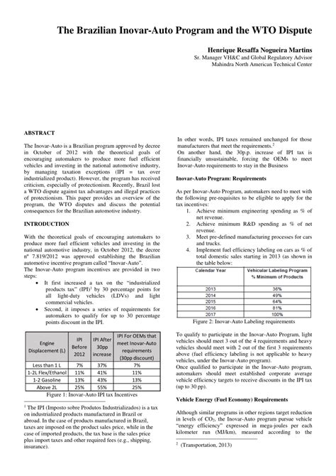 The Brazilian Inovar-Auto Program and the WTO Dispute