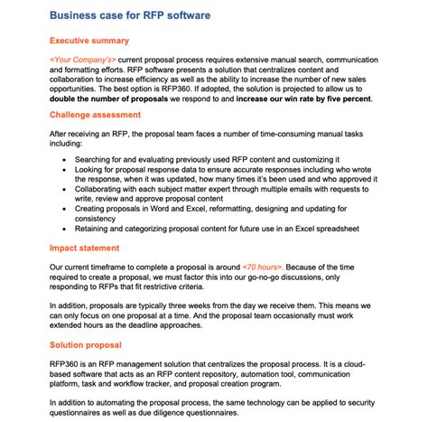 The Business Case for RFP Software Template and Example