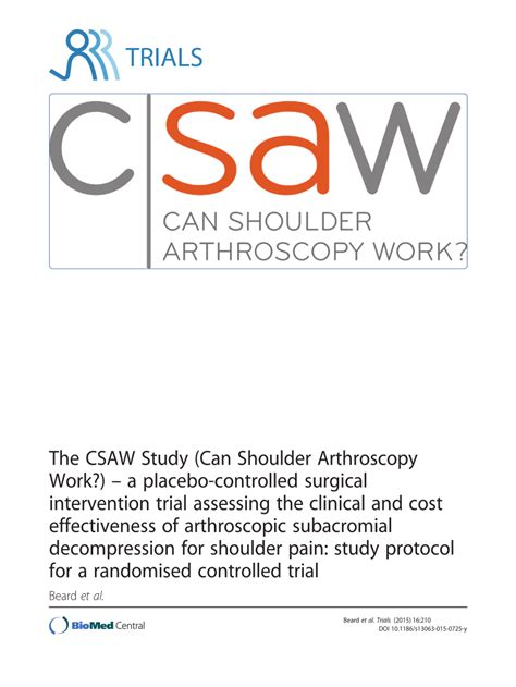 The CSAW Study (Can Shoulder Arthroscopy Work?) – a placebo …