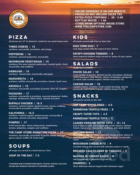 The Camp Store Menu - The Camp Store - Carlsbad, California