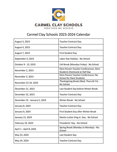 The Carmel School Calendar