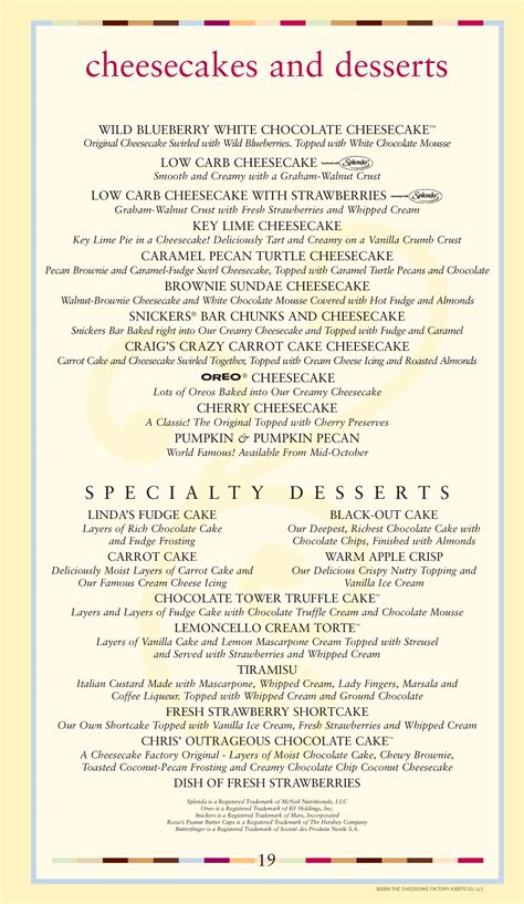 The Cheesecake Factory Menu, Menu for The Cheesecake Factory …