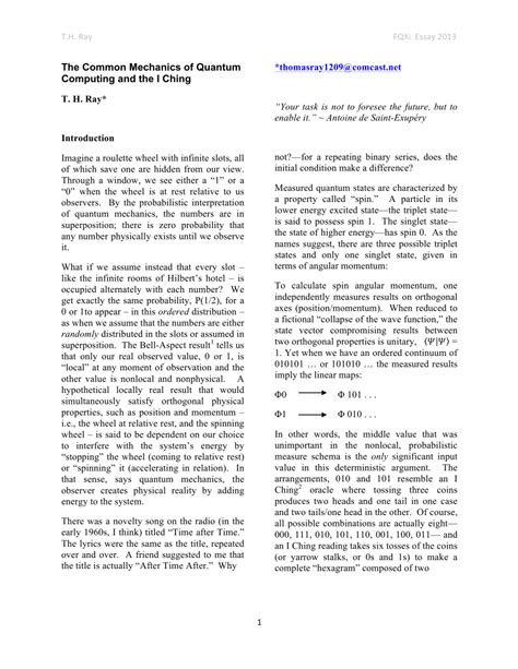 The Common Mechanics of Quantum Computing and the I Ching