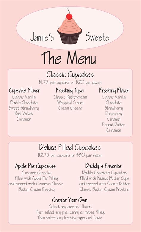 The Cupcake Company Menu, Menu for The Cupcake …