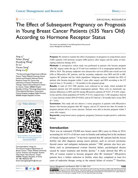 The Effect of Subsequent Pregnancy on Prognosis in Young Breast Cancer …