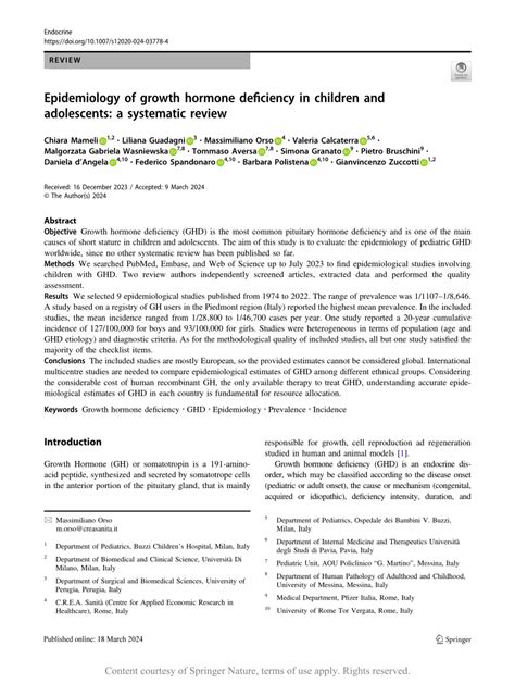 The Epidemiology of Growth Hormone Deficiency Request PDF