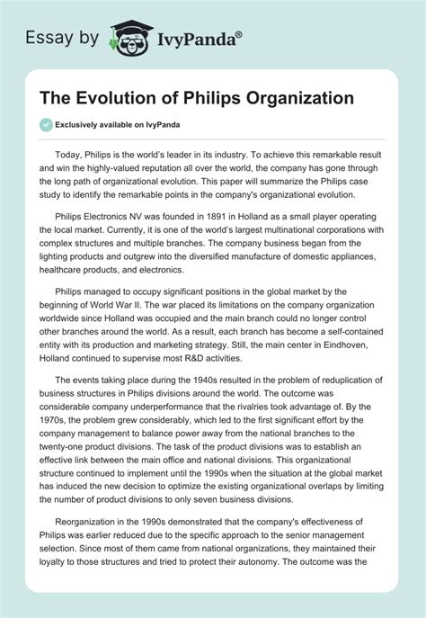 The Evolution of Philips Organization Case Study