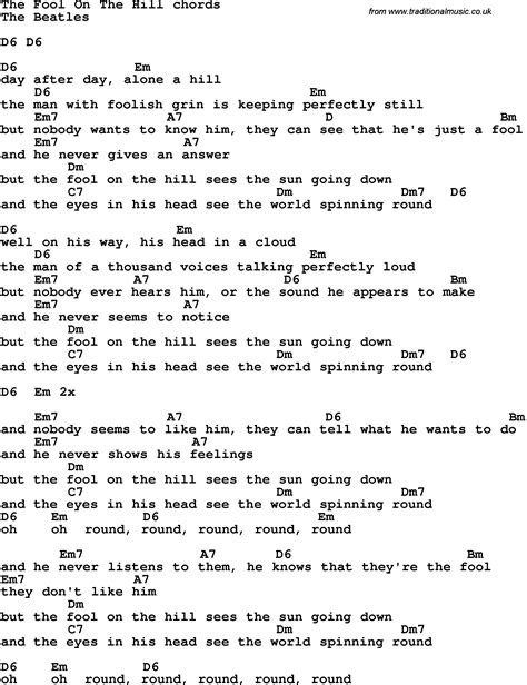 The Fool On The Hill Chords - Chordify