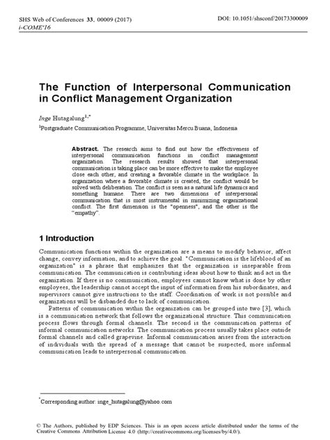 The Function of Interpersonal Communication in Conflict …