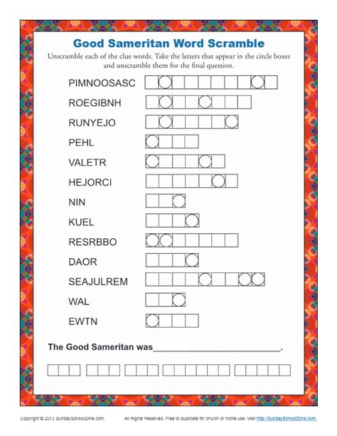 The Good Samaritan Word Scramble Bible Activities for kids