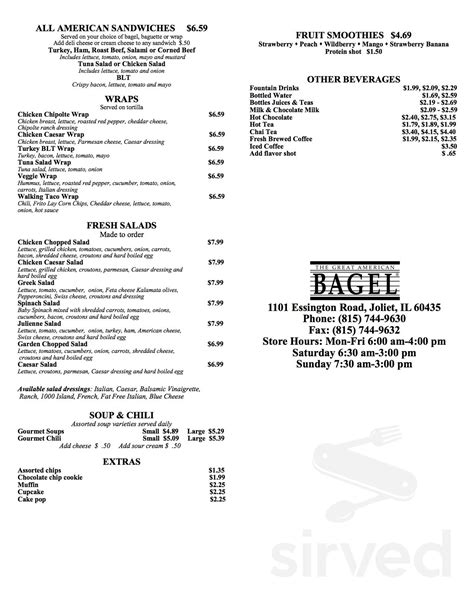 The Great American Bagel menu - Joliet IL 60435 - (815) 744-9630