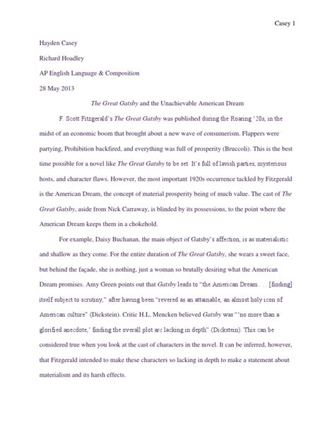 The Great Gatsby Research Paper - 2000 Words