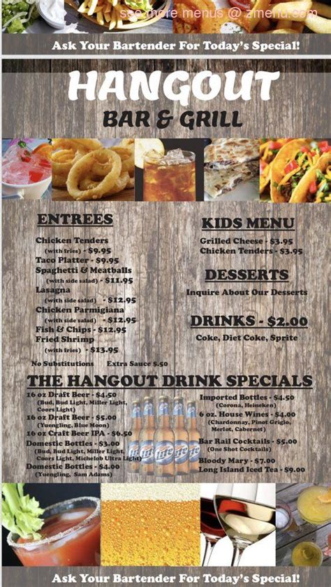 The Hangout Menu With Prices