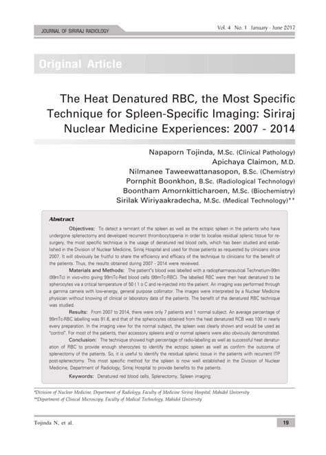 The Heat Denatured RBC, the Most Specific Technique for Spleen …