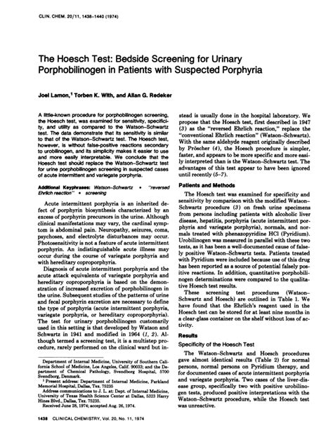 The Hoesch Test: Bedside Screening for Urinary - DocsLib