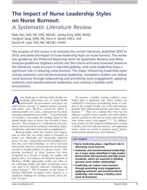 The Impact of Nurse Leadership Styles on Nurse Burnout::