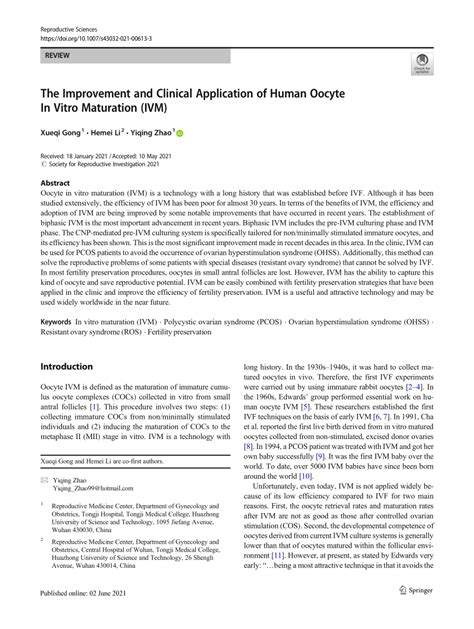 The Improvement and Clinical Application of Human Oocyte In …