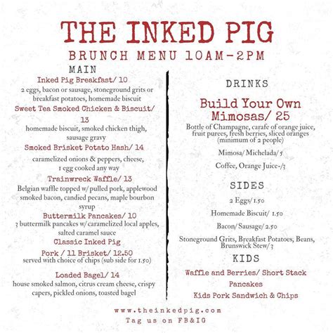 The Inked Pig Menu Prices - PriceListo