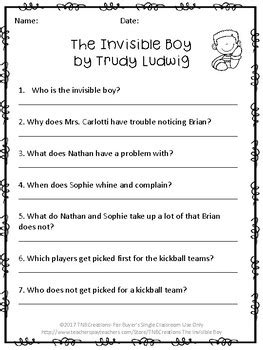 The Invisible Boy Free Printables