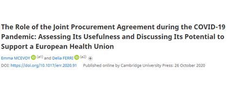 The Joint Procurement Agreement: driving EU health solidarity