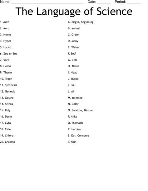 The Language of Science Worksheet WordMint