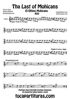 The Last of the Mohicans/Le dernier des Mohicans Sheet music for Violin