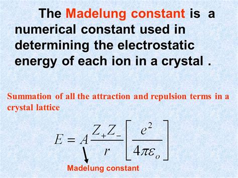 The Madelung Constant and Crystal Lattice Energy