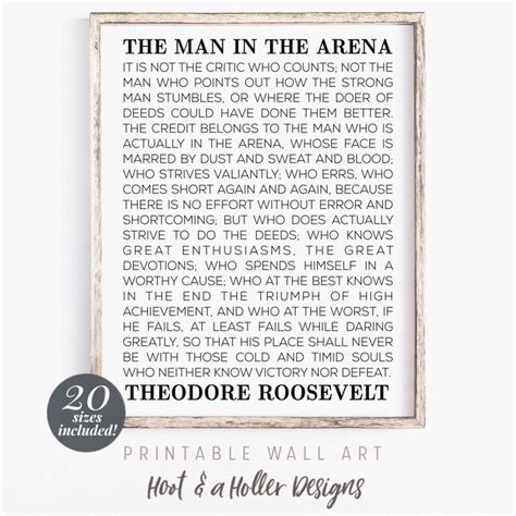 The Man in the Arena Printable Wall Art Digital Download Etsy