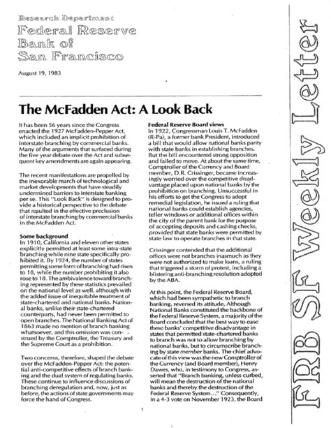 The McFadden Act: A Look Back - Federal Reserve Bank of San …