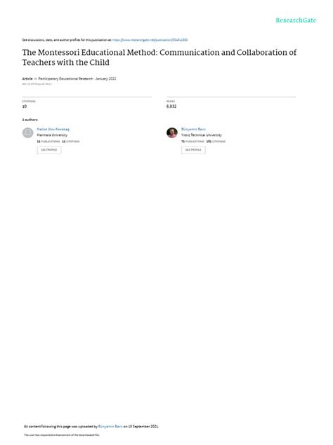 The Montessori Educational Method: Communication and Collaboration. 