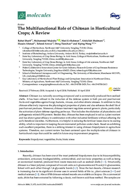 The Multifunctional Role of Chitosan in Horticultural …