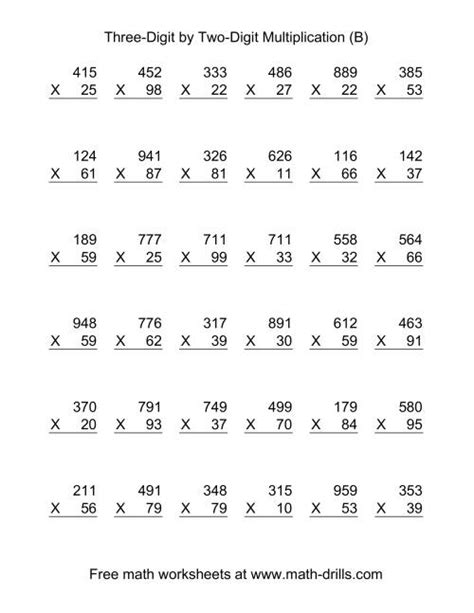 The Multiplying ThreeDigit by TwoDigit 36 per page (B) math
