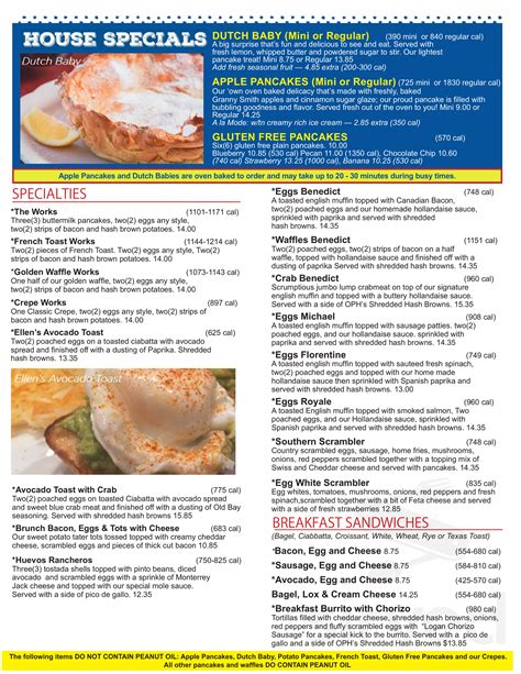 The Original Pancake House menu in Bethesda, Maryland, USA