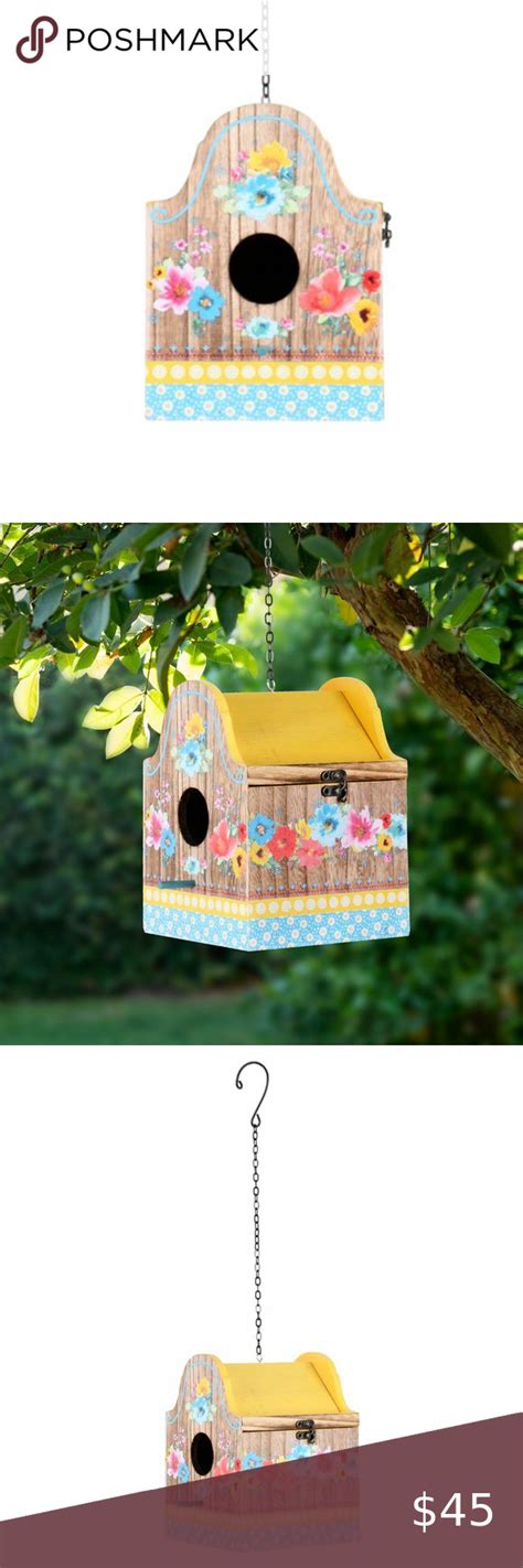 The Pioneer Woman Breezy Blossom Yellow Wood Birdhouse with Removable ...