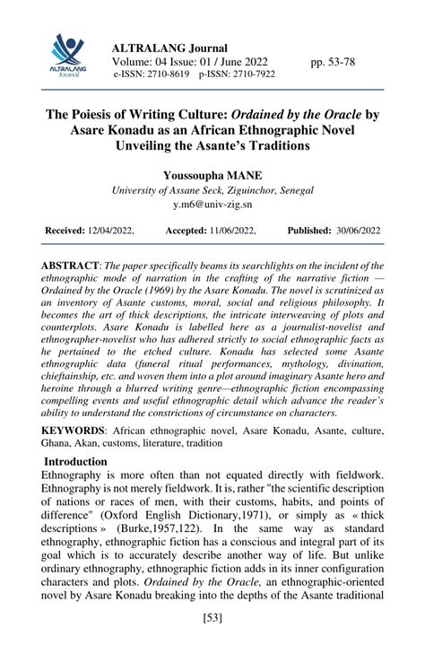 The Poiesis of Writing Culture: Ordained by the Oracle by ...