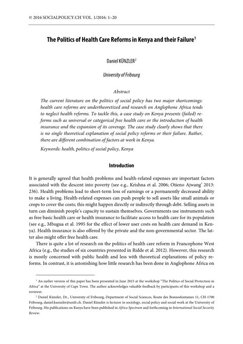 The Politics of Health Care Reforms in Kenya and their Failure