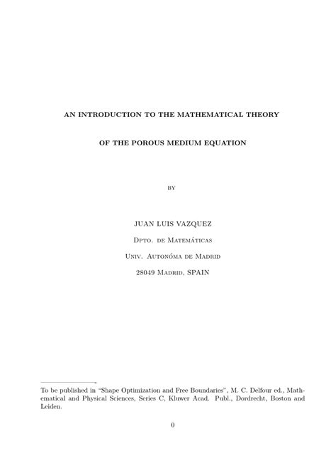 The Porous Medium Equation: Mathematical Theory