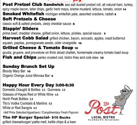 The Post Local Bistro menu in Plymouth, Michigan, USA