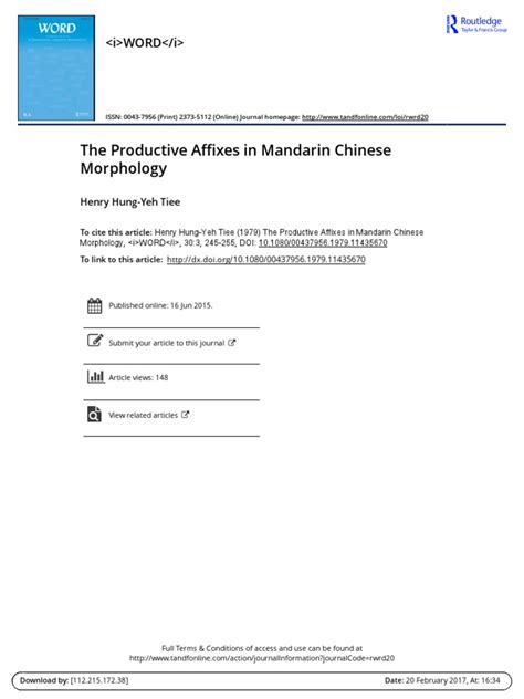 The Productive Affixes in Mandarin Chinese Morphology