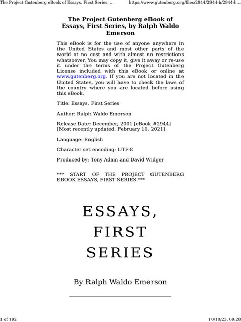 The Project Gutenberg eBook of Essays, by Ralph …